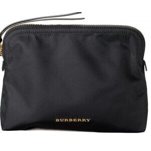Burberry Black Pouch Clutch Cosmetic Bag Nylon Leather $350 Retail